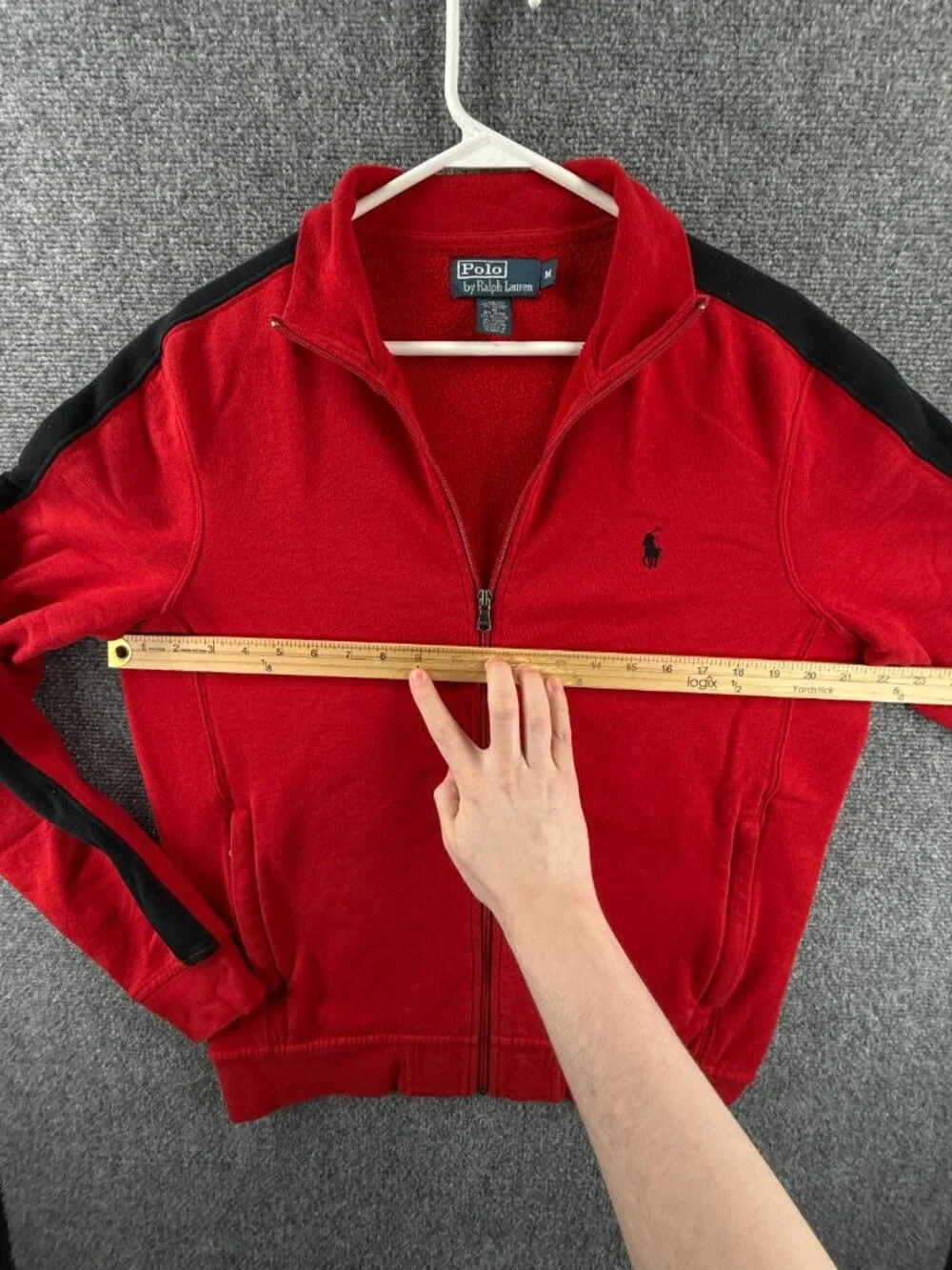 Polo Ralph Lauren Red Track Jacket Fleece Full Zip Medium Cotton Blend Pony